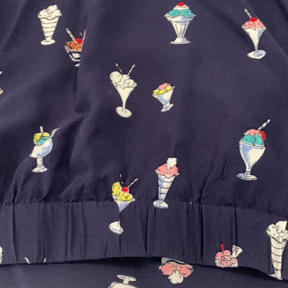 ZARA navy blue top short sleeves ice cream pattern front waist tie size large - Picture 7 of 11